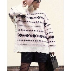 Zara Jacquard Knit Oversized Sweater With Side Vents